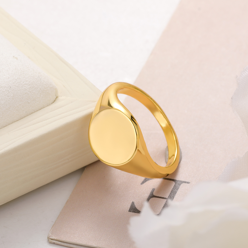 Round Signet Rings For Women Men Stainless Steel Gold Color Ring Couple Family Ring Jewelry  For Mother's Day Father's Day