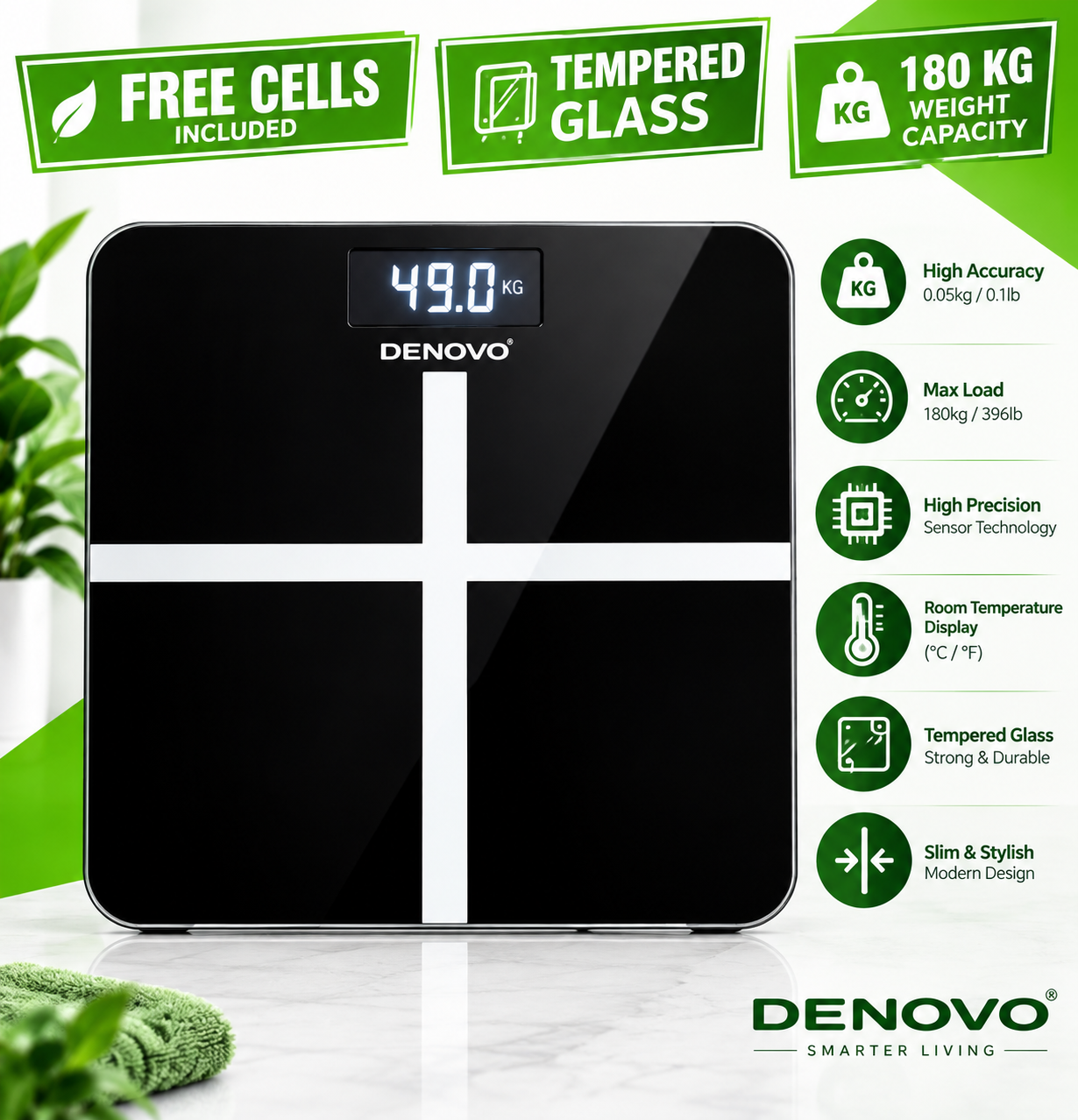 DENOVO MART Tempered Glass Electronic Digital Body Weight Scale, Bathroom Scale 180 KG with LCD Display Weight Machine Denovo Mart
