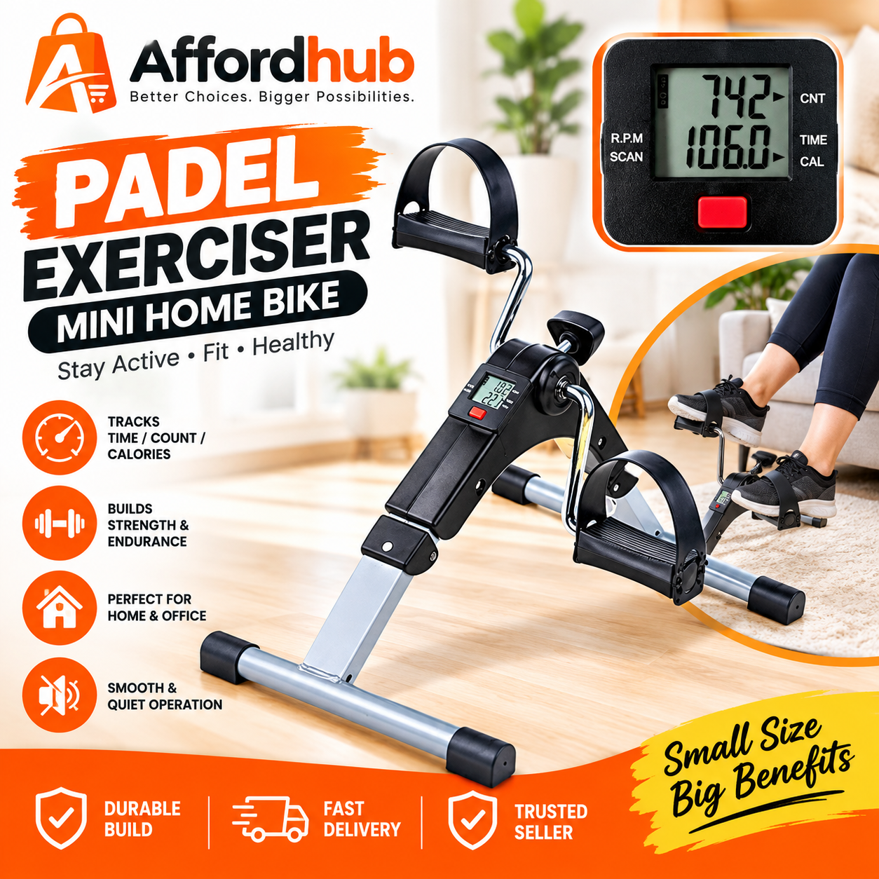 FONEstop - Home Gym Equipment - Mini Exercise Bike Pedal Exerciser with Digital Monitor Under Desk Fitness Cycle for Arms & Legs Rehab - Perfect For Home Exercise Gym Accessories