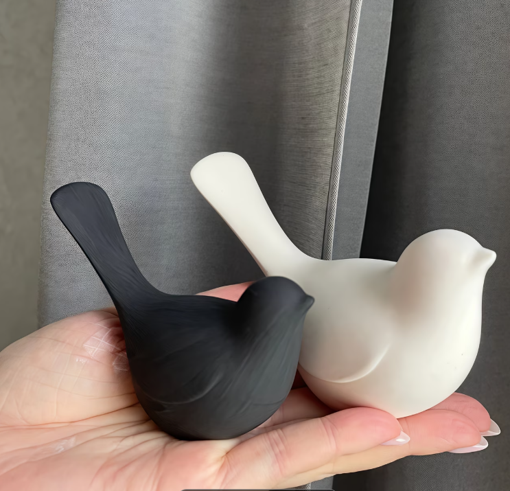 Decorative Bird Figurines | Modern Minimalist Bird Ornaments | Home & Office Desk Decor | Tabletop Shelf Living Room Decoration | Black & White Bird