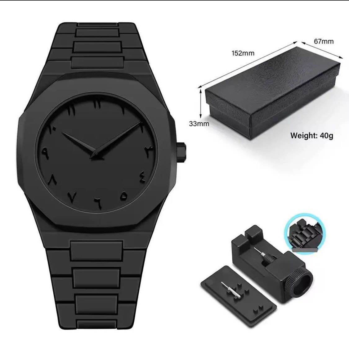 Aura 2025 Arabic Dial Men's Watch – Black Modern Design, Waterproof, Carbon fiber , Quartz Movement