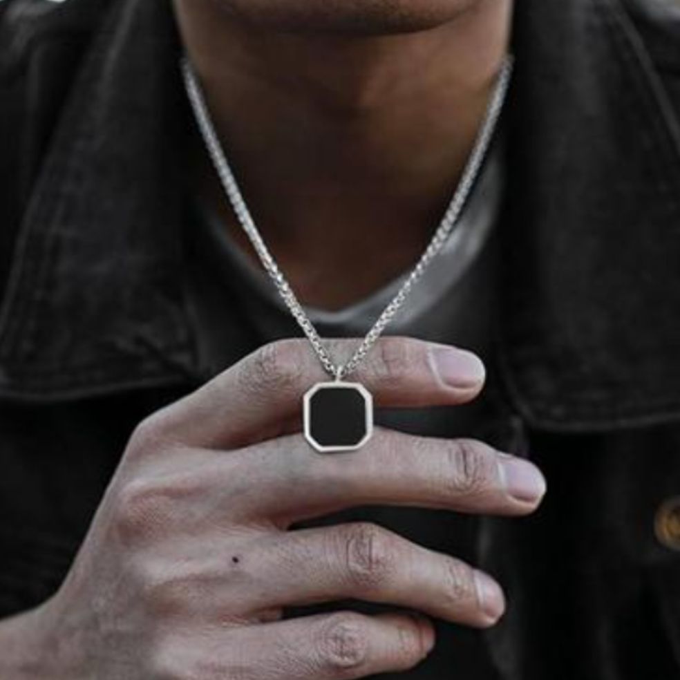 High Quality Stainless steel Cube,Rectangle And Square Neck Chain Top Trending Men's women Square Risen Black Bar Neck Chain Modern Accessories For Boys And Girls Never FADE COLOR