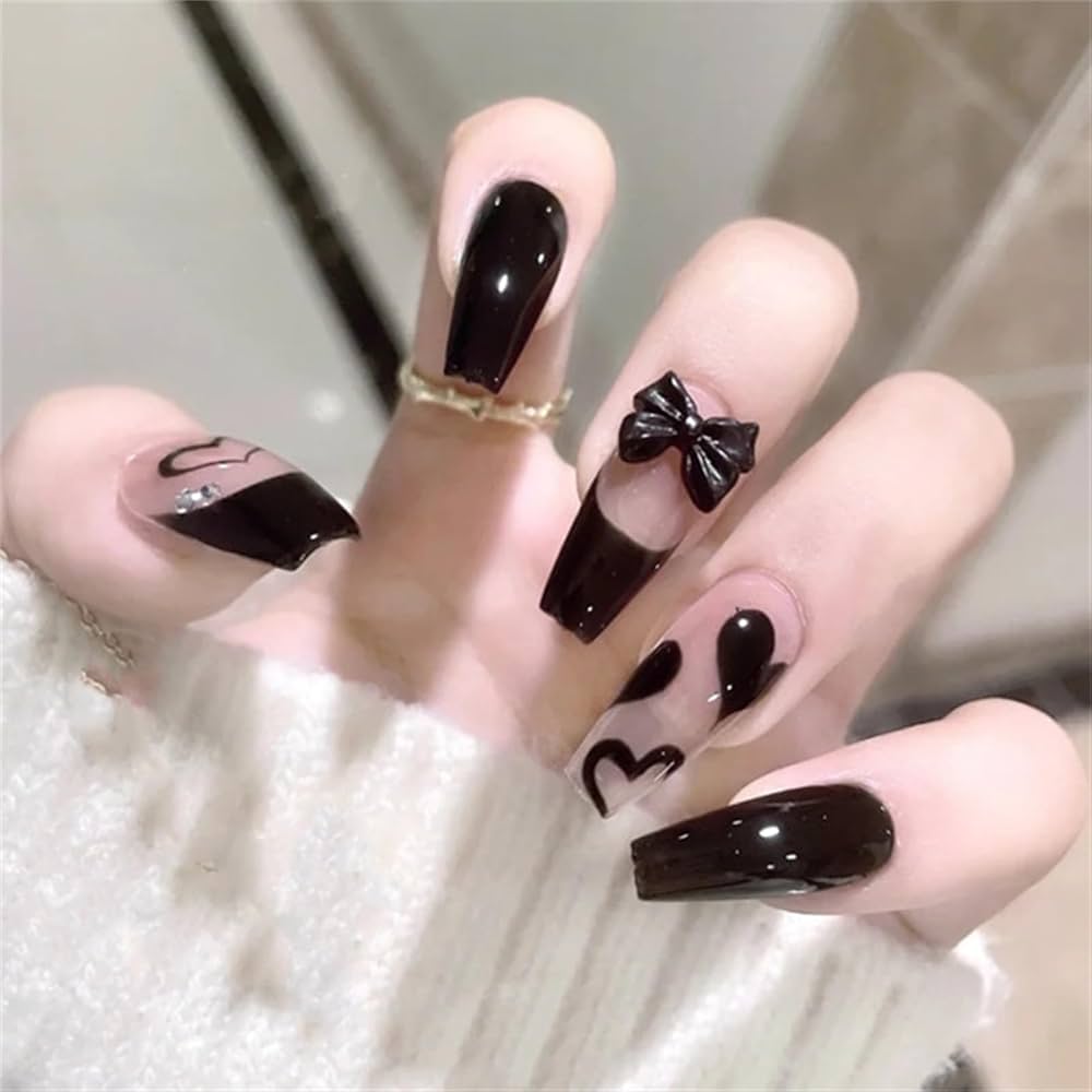 nail crystal pearl fake nail with nail glue DIY art design false nails wearable nail stylish