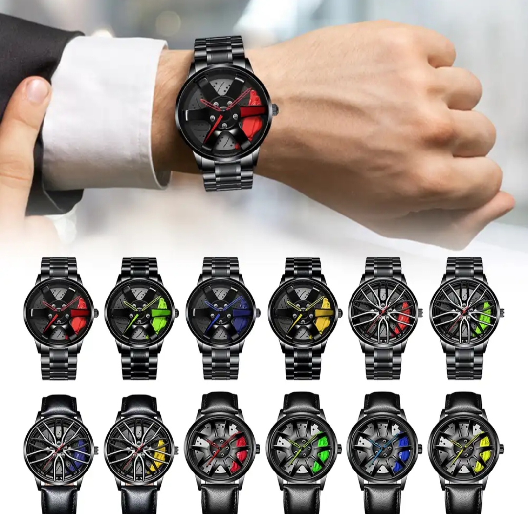 360 Degree Rotatable Rim Watch for Men - Trending Car Wheel Design Wrist Watch - Stainless Steel Waterproof Quartz Watch for Boys - Luxury Sport Wheel Rotation Watch - VibeMotion Original