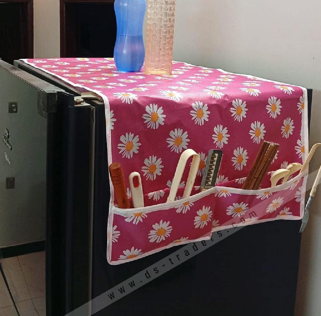 Fridge Dust Cover Waterproof Refrigerator Dustproof Cover with 6 Pocket Household Freezer Top Hanging Bag Fridge Storage Bag Organizer