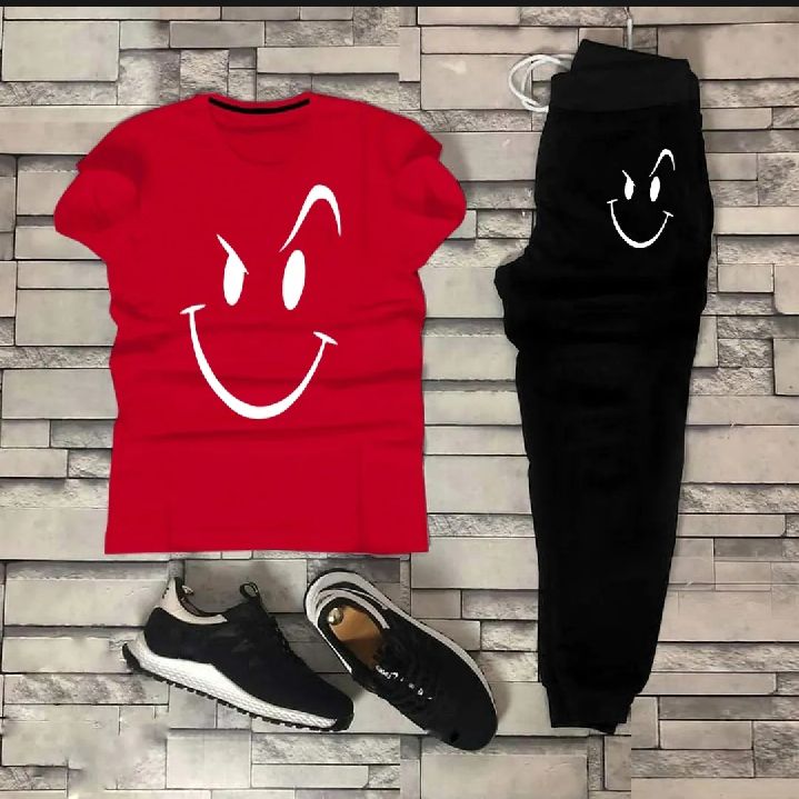 Fashionable Trendy Multicolor Happy Face Summer Track suit for Boys and Men