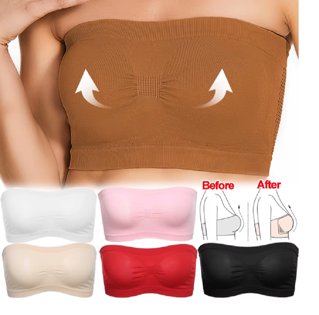 Tube Bra for Summer – Breathable Mesh Invisible Strapless Chest Wrap, Elastic Summer Crop Top, Non-Slip Tube Brassiere for Women | Seamless, Stretchable, Non-Padded, Comfortable Strapless Bra Fits 30-40 Bra Sizes