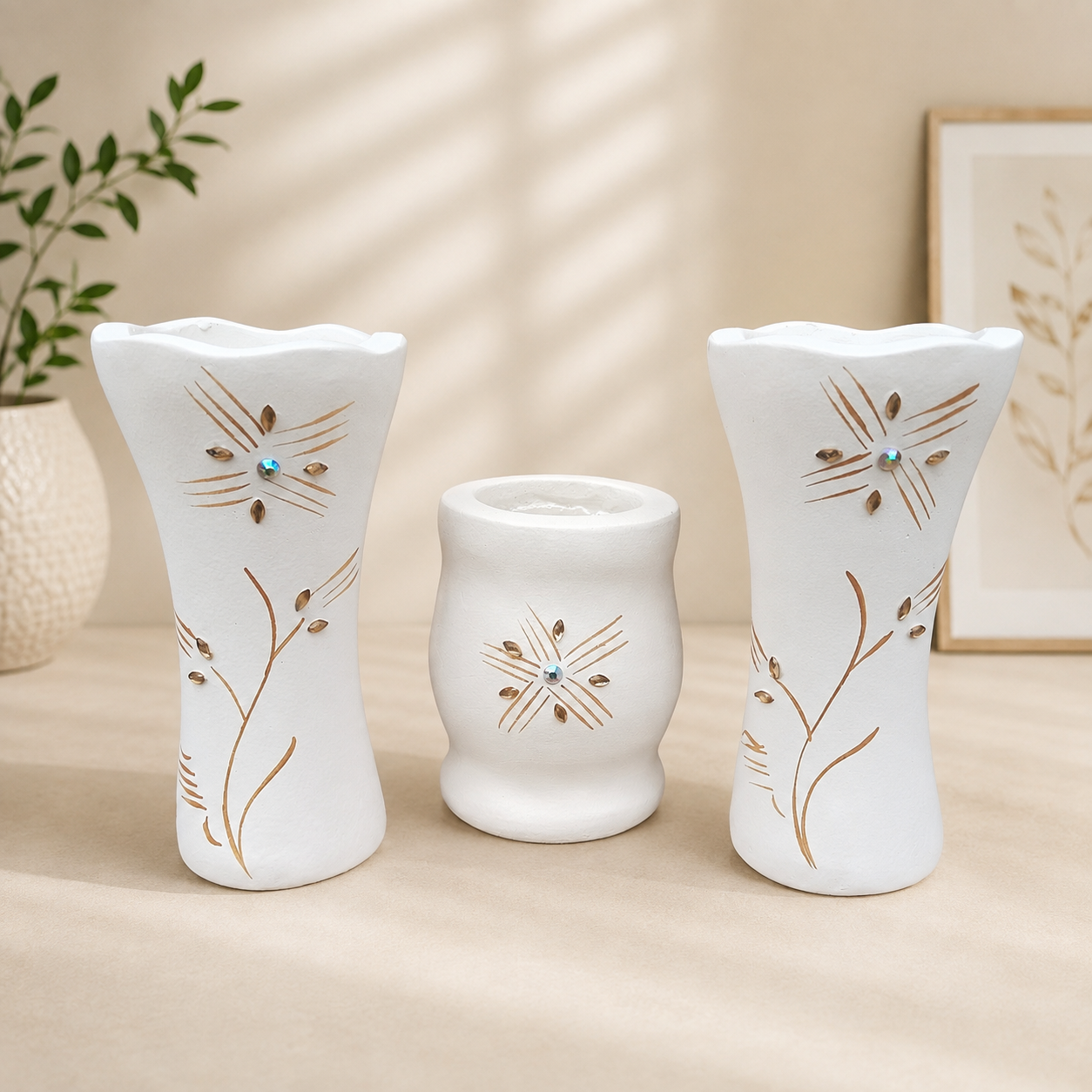 Elegance Vase Trio Finish Decorative Vase Set of 3" Perfect For Living Room or bedroom Bedroom| A Good Choice For Gift 🎁
