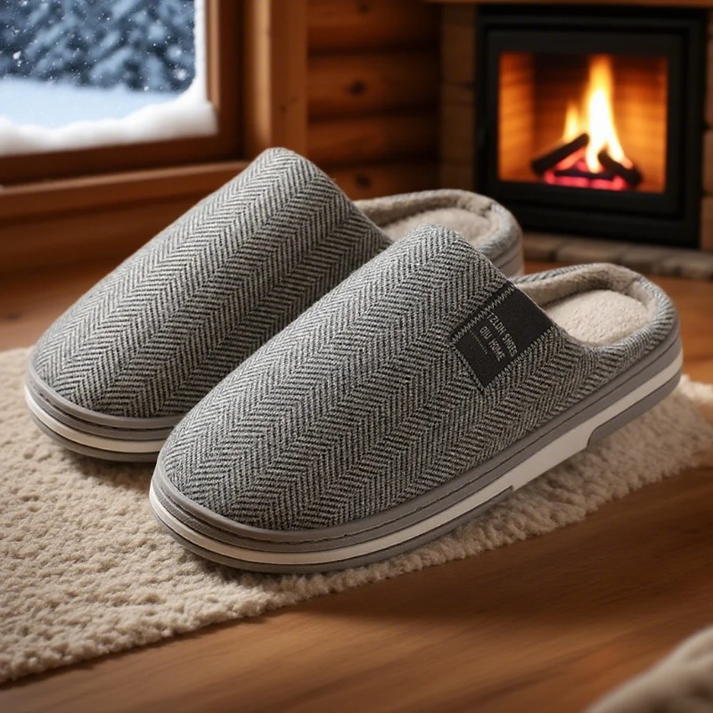 Men Slippers Winter Warm Cotton Slippers Men and Women Couples Flats Soft Non-slip Slides Home Indoor Slippers Large Size 40-51
