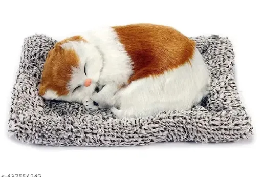 Plush Sleeping Cat Toy with Simulated Meow Sound, (Medium Size) Chinese Imported Gift Item for Kids, Car Dashboard, and Office Desk Decoration