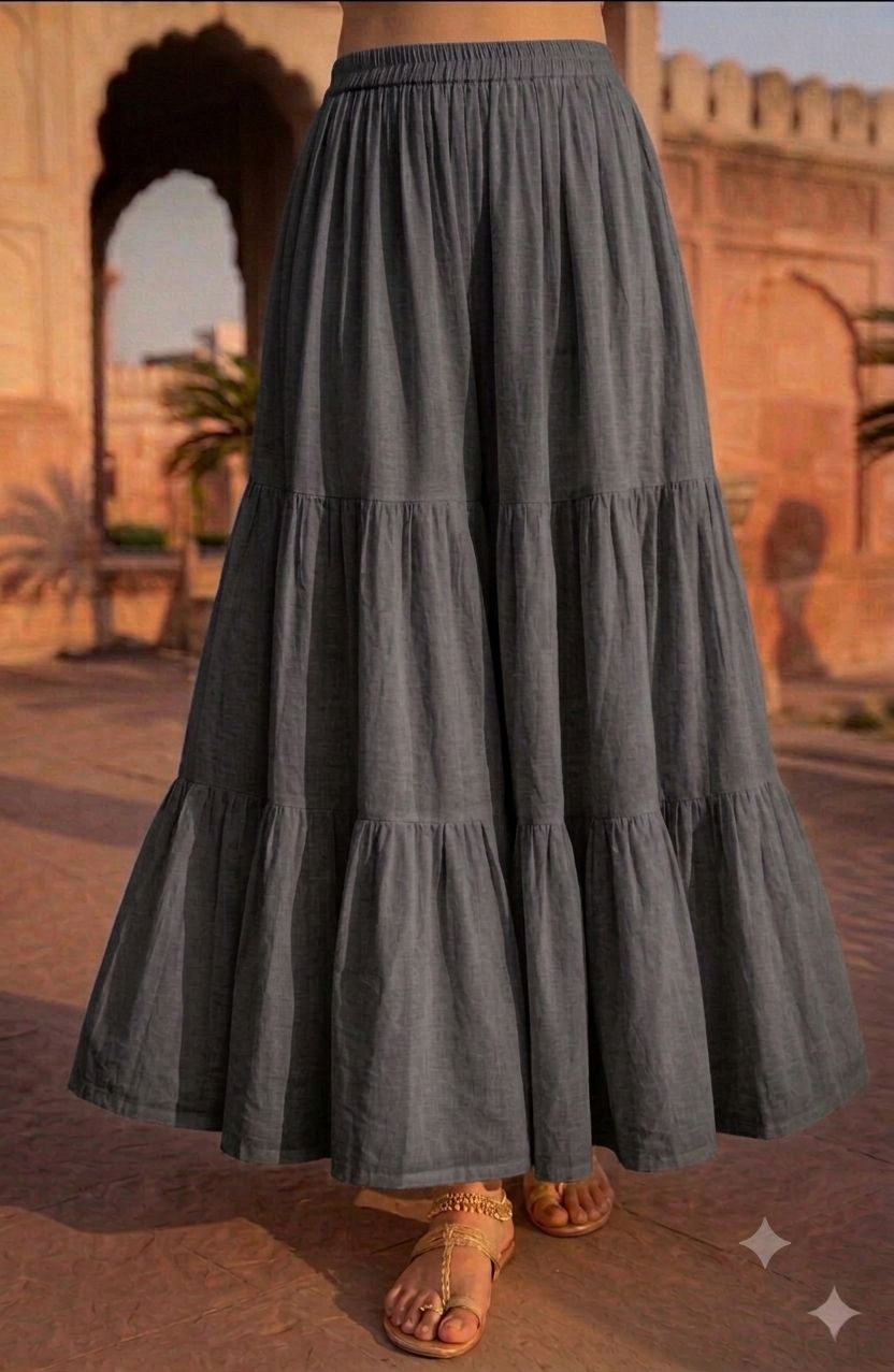 Multi Layered Tiered Summer Cotton Maxi Skirt for Women – Flowy Long Skirt with Elastic Waist (XS to XXL)