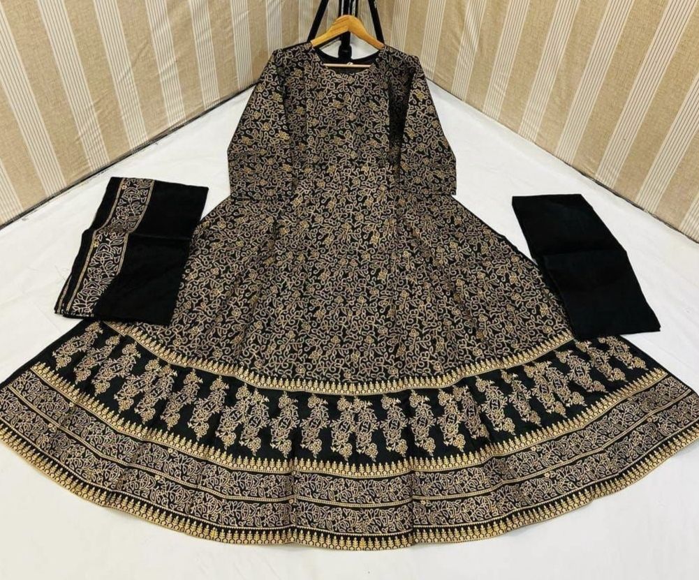 New Stylish Collection Stitched 3pc kataan Maxi Dress for women and Young Girls