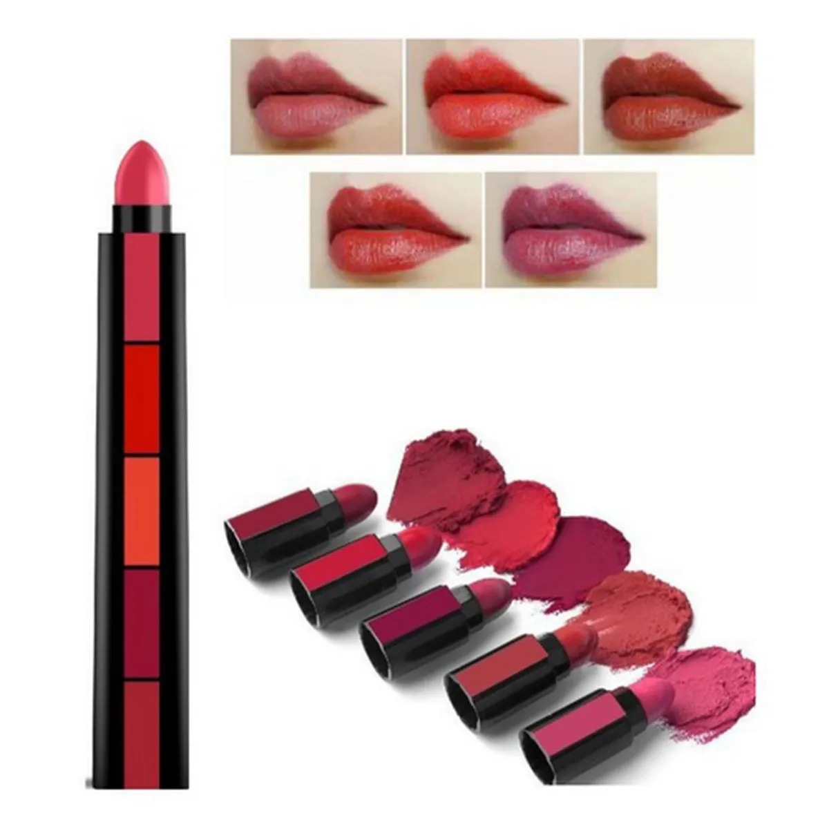 5 in 1 Matte Lipstick Set – Waterproof, Long Lasting, Non-Fading Lipsticks – Random Shades – Compact & Travel-Friendly