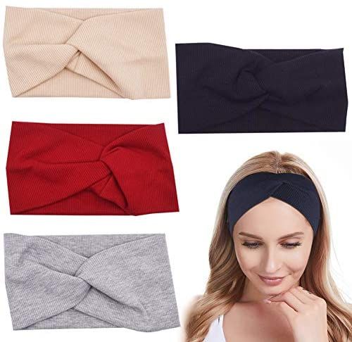 Twist Headbands for Women Non-Slip Twisted Turban Stretchy Elastic Colorful Hair Bands for Workout Yoga Sports(Classic Colors)