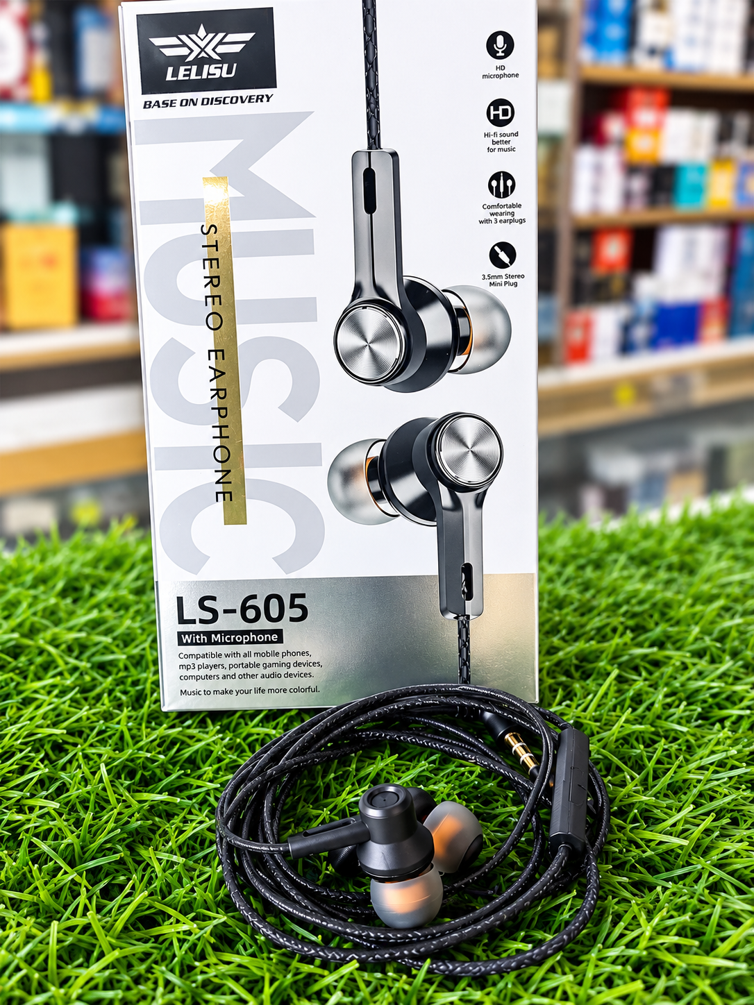 LELISU LS-605 Stereo Earphones with HD Sound & Built-in Microphone | Premium Wired Earbuds with 3.5mm Jack | Deep Bass & Clear Audio Headphones for Music, Calls & Gaming | Durable Tangle-Resistant Cab