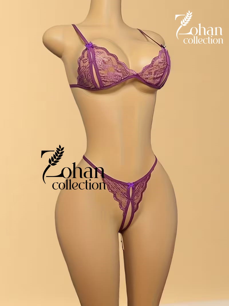 (Cup Size Small) -   Elegant Lace Bra & Panty Set | Halter Neck, V-Cut Lingerie