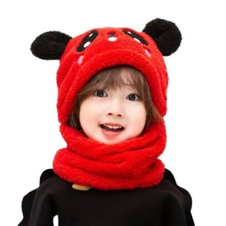 Cute Panda Kids Winter Hat and Scarf Set | Fleece Fur Toddler Beanie & Neck Warmer | Baby Boy Girl Hooded Warm Cap