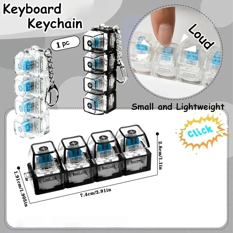 /LED Keyboard Keychain Fidget Toy Crystal Clicker Sensory Toy for Stress Relief Keyboard Keychain Fidget Gadget for Adults Kid*-