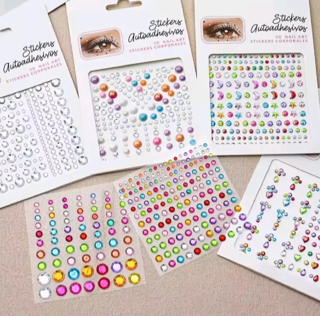 ​3D Crystal & Pearl Face/Nail Art Stickers Set – Face Gems, Body Jewels & Glitter Stone Sheets