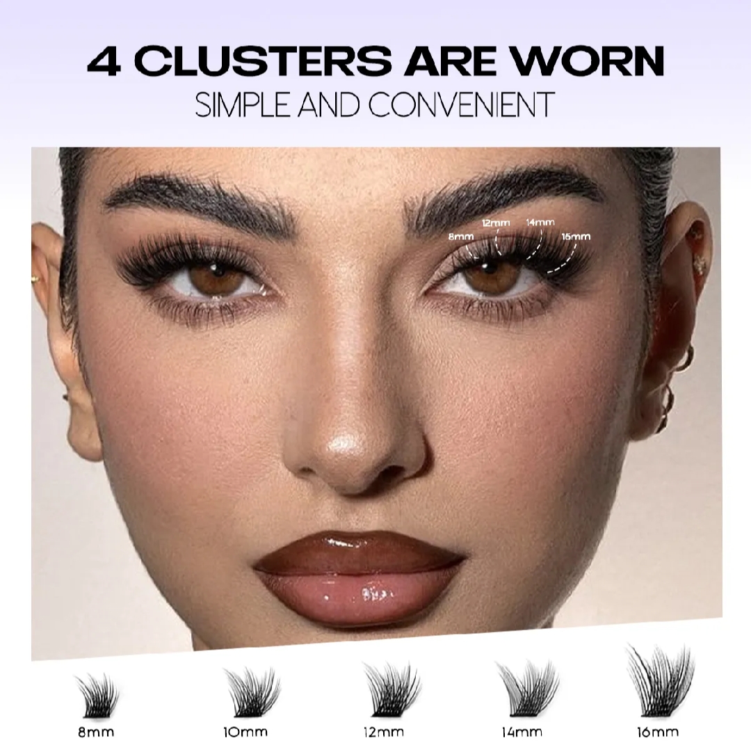 DIY Eyelash Extension kit,Lash Cluster kit waterproof Strong Hold Eyelash Bond, Eyelash Remover and Tweezer (200 Clusters).