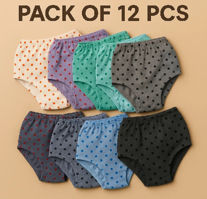 Pack of 12 Kids Diaper Cover Panties | Soft Cotton Baby Underwear | Leakproof Training Pants Multicolor