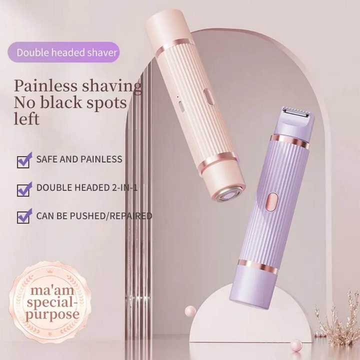 2 in 1 Electric Bikini Trimmer for Women | Dual Head Lady Shaver | Rechargeable Wet & Dry Hair Remover | Facial & Body Hair Removal Razor