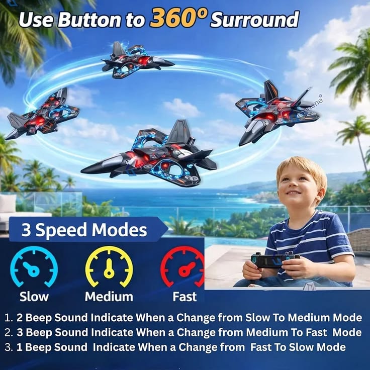 Fighter Jet RC Drone with LED Lights 2.4GHz Remote Control QuadCopter Plane | Rechargeable Foam Aircraft Toy | Long Range RC Airplane for Kids & Adults