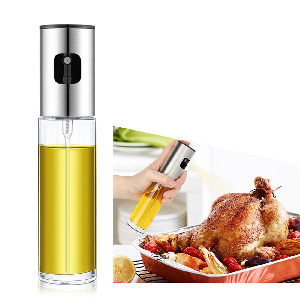 Oil Sprayer Stainless Steel Transparent Glass Spray Bottle BBQ oil sprayer, healthy cooking oil sprayer, olive oil spray dispenser, reusable oil sprayer Random color