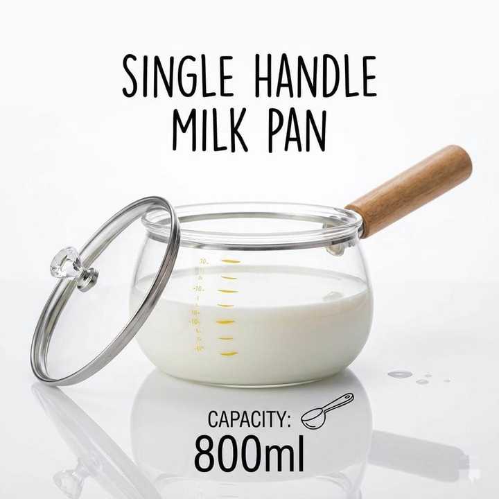 Luxury Borosilicate Glass Milk Pan 800ml | Heat Resistant Glass Saucepan | Food Grade Cooking Pot with Wooden Handle