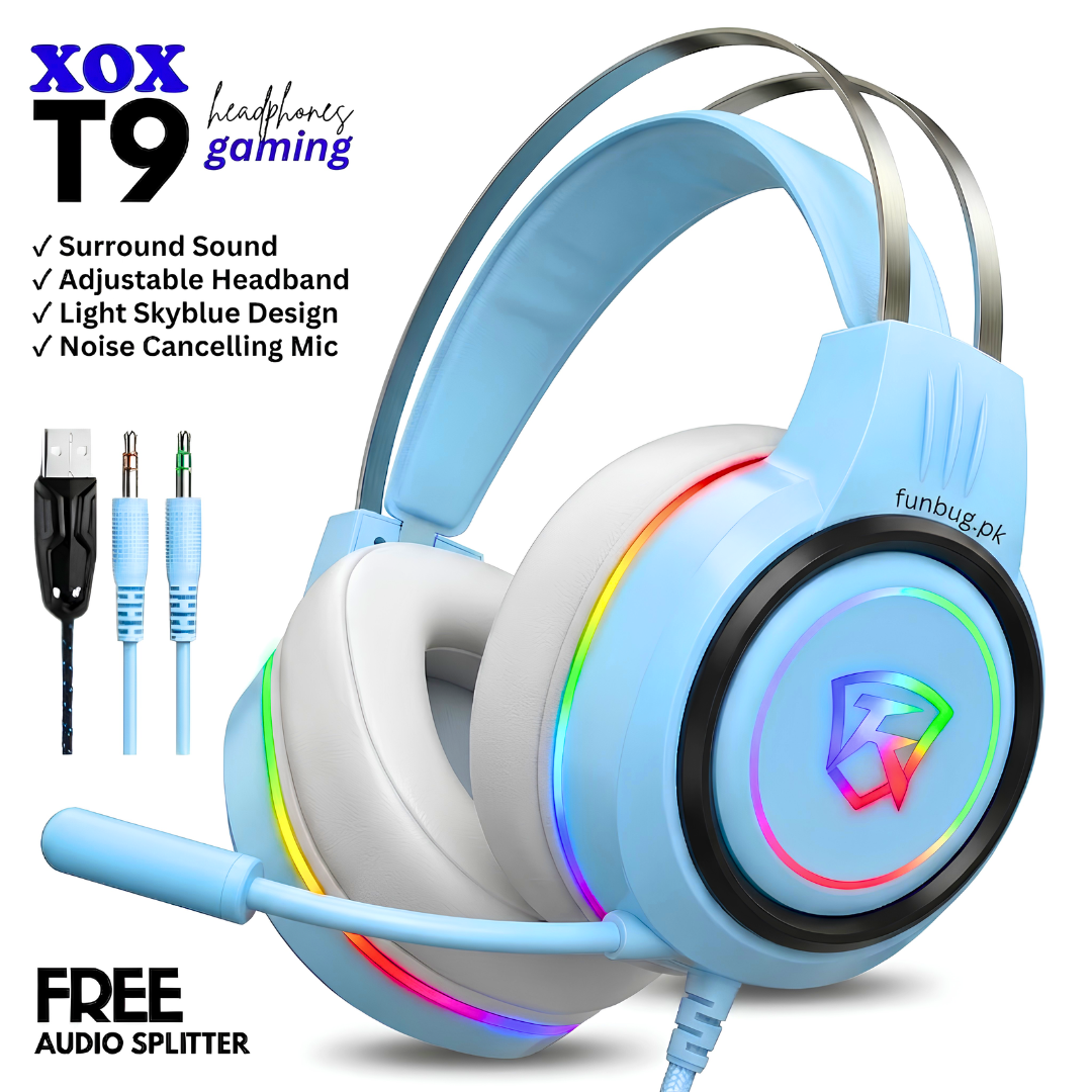 【Professional】 G60 Gaming Headphones Rgb with Mic for PC, Pubg Mobile, PS4, Laptop - 360 Surround Sound Super Bass Vibration Over the Ear Wired Head Phones Headset for Gaming with Noise Cancelling Micophone - By FunBug