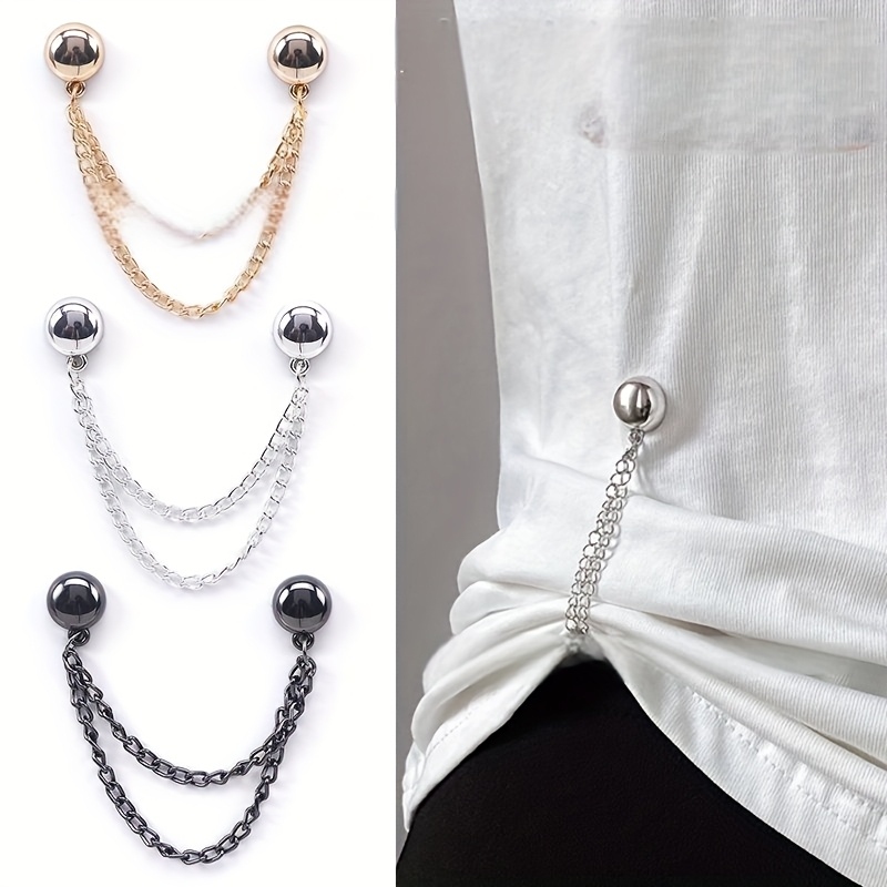 6pcs Multi-Function Magnetic Clothing Clip With Chain Metal Buttons Clip Clothes Scarf Trouser Legs Cuff Fixing Magnet Pin