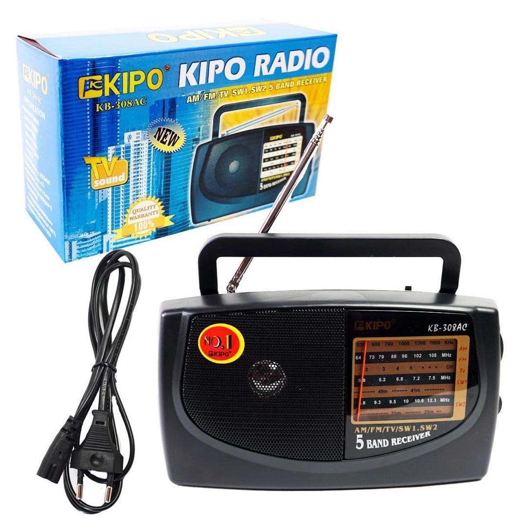Kipo KB-308AC 5 Band Powerful Classic Radio with FM/AM/SW1/SW2/TV Audio Support, Loud Speaker, Headphone Jack, Dual Power (220V + Battery), Ideal for Home, Shop, Outdoor Travel and Emergency Backup Use in Pakistan