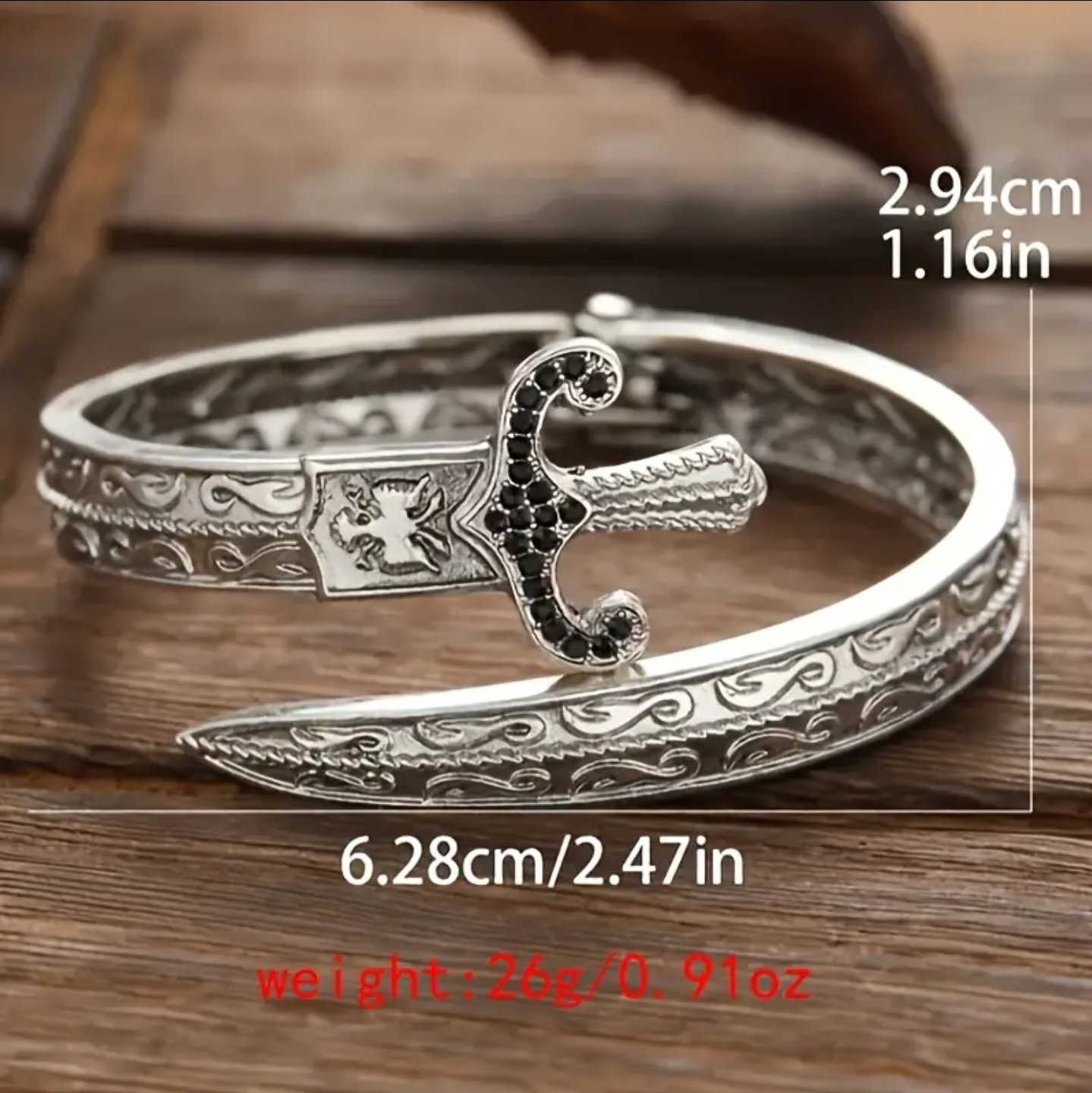 Sword Shaped Adjustable Bracelet with Opening, Jewelry Gift 1pc for men and women
