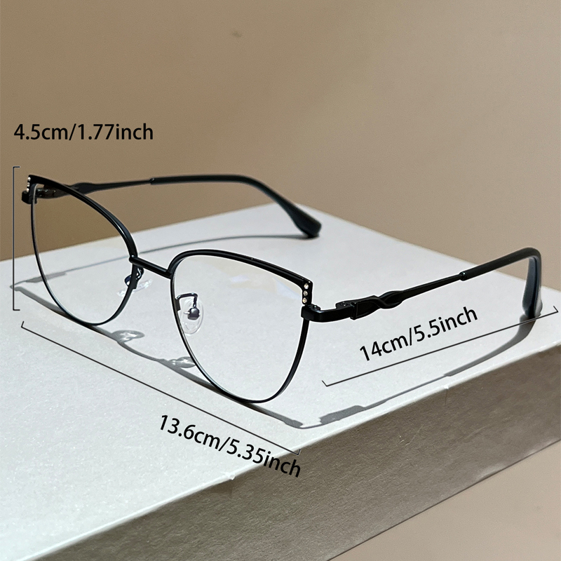 KAMMPT Cat Eye Glasses with Rhinestones Women Fashion Blue Light Blocking Optical Frames Trendy Vintage Metal Rim Decor Eyewear