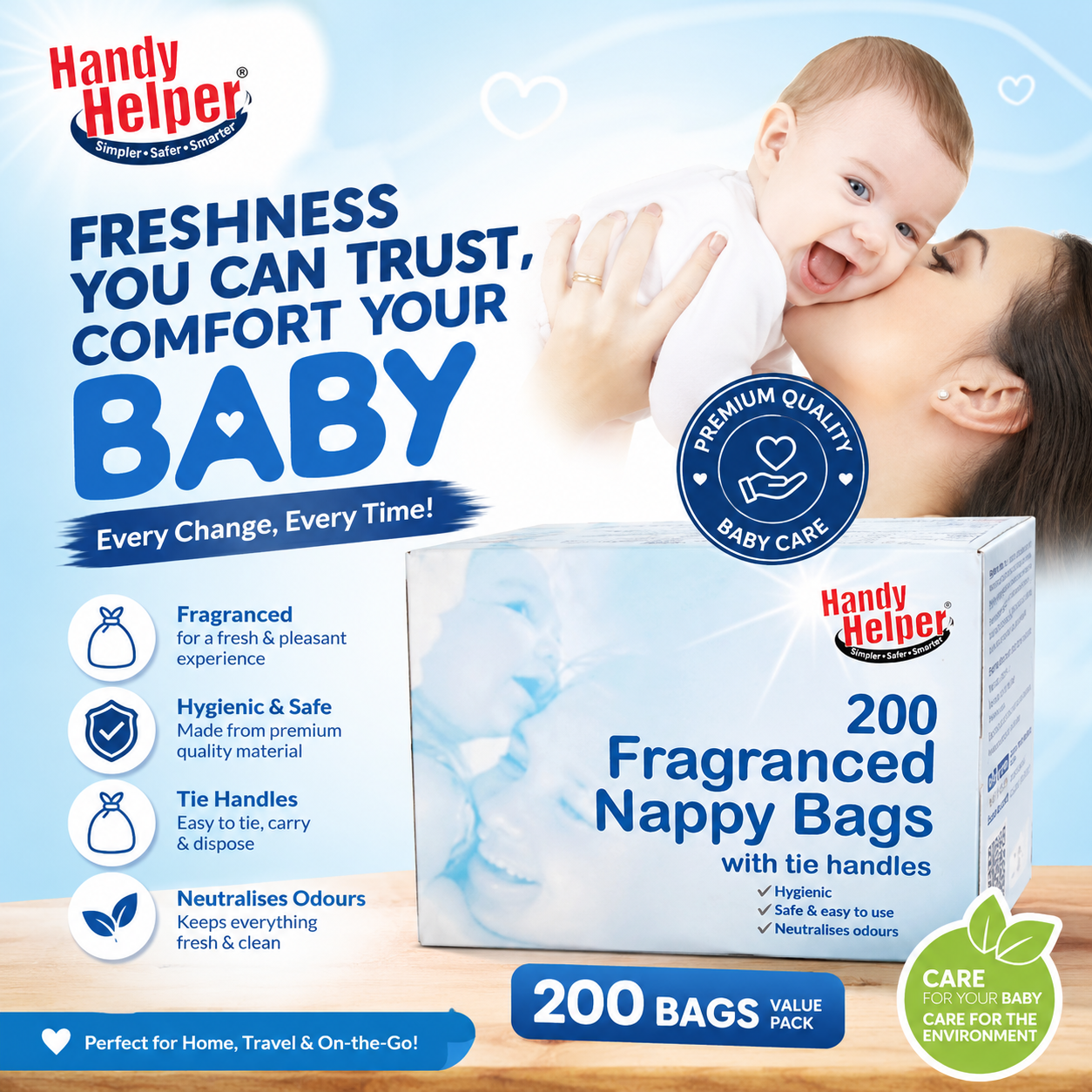 200 Fragranced Nappy Bags with tie handles