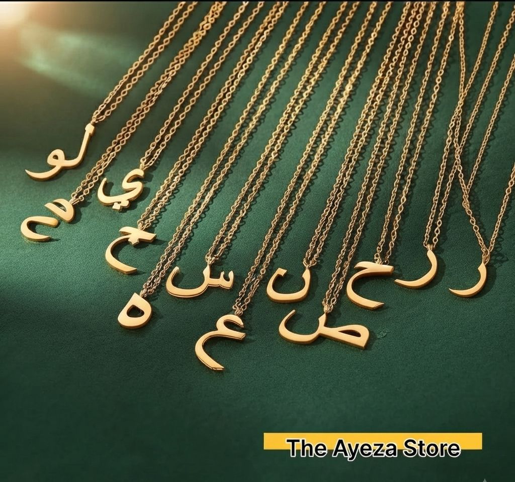 Arabic Initial Letter Name Pendant Necklace for Men & Women Trendy Jewelry with Pouch