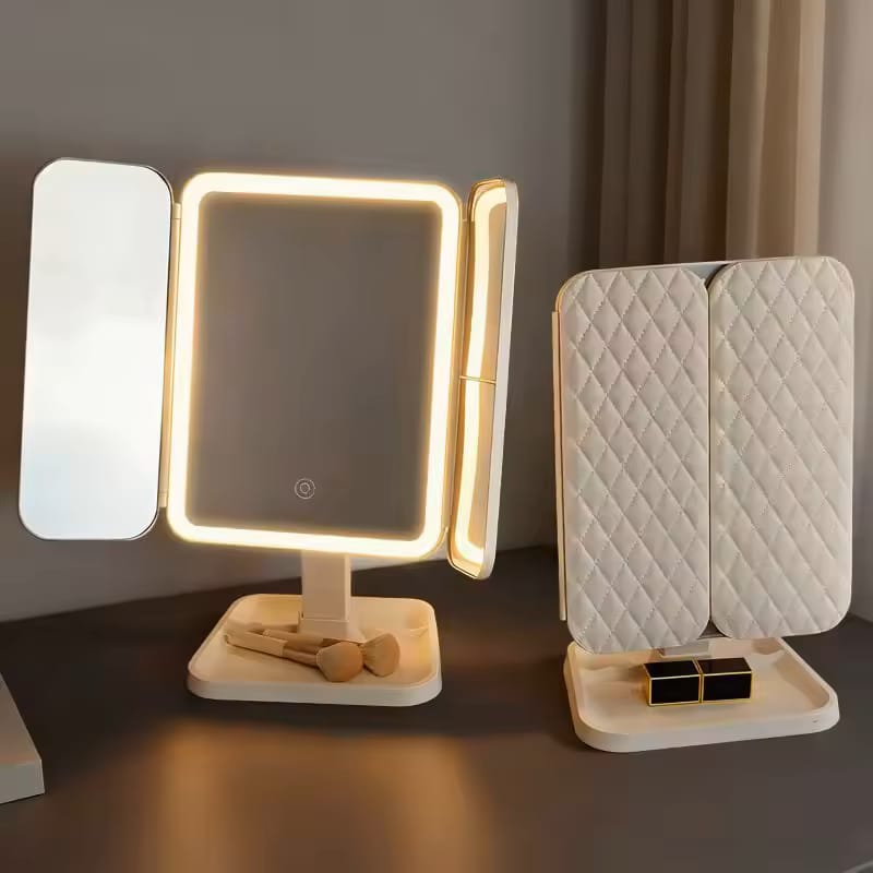 Trifold Makeup Mirror LED Lights Dorm Dressing Mirror Beauty Light up your fill light with Smart Complementary Makeup Mirror Trifold