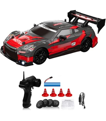 RC Drift Car, 1:24 2.4Ghz Remote Control Car with Cool Lighting & 2 Batteries 50Mins Play Time, 30km/h High Speed 4WD Racing RC Drifting Cars, Radio Controlled Cars Toys Gifts for Kids Adults