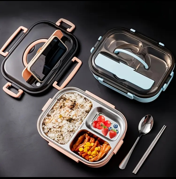 Stainless Steel Lunch Box for Kids – 3 Compartments | Daraz.pk