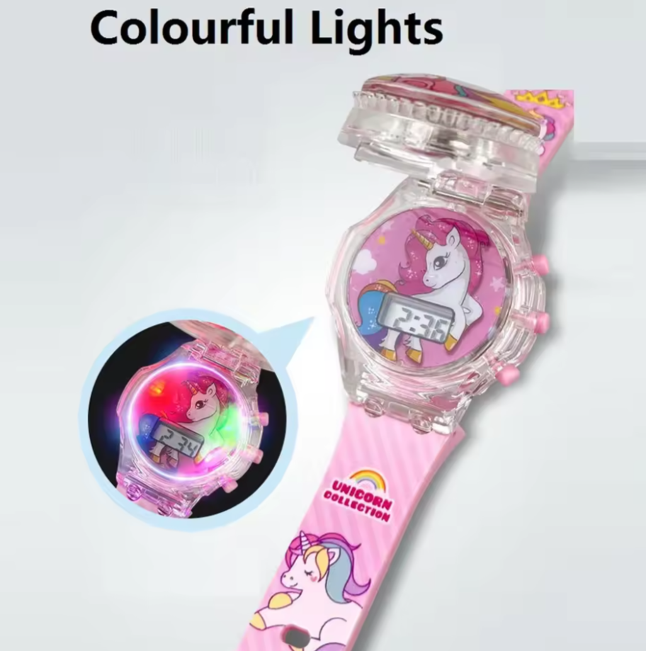 EXPRESS DEALS HUB Fashion Creative Gyro Turntable Unicorn Light up Watch Students Watch Colorful Horse Light up Electronic Display