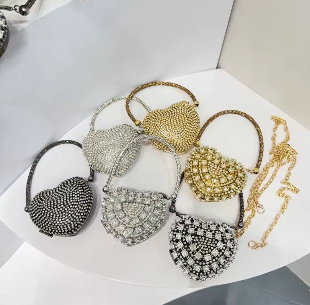 Mini Acrylic Clutch Crossbody Bag for Girls | Moon & Heart Stone Work Luxury Transparent Handbag | Double Chain (Long Strap + Handle) Wedding Party Eid Bag for Women Pakistan
