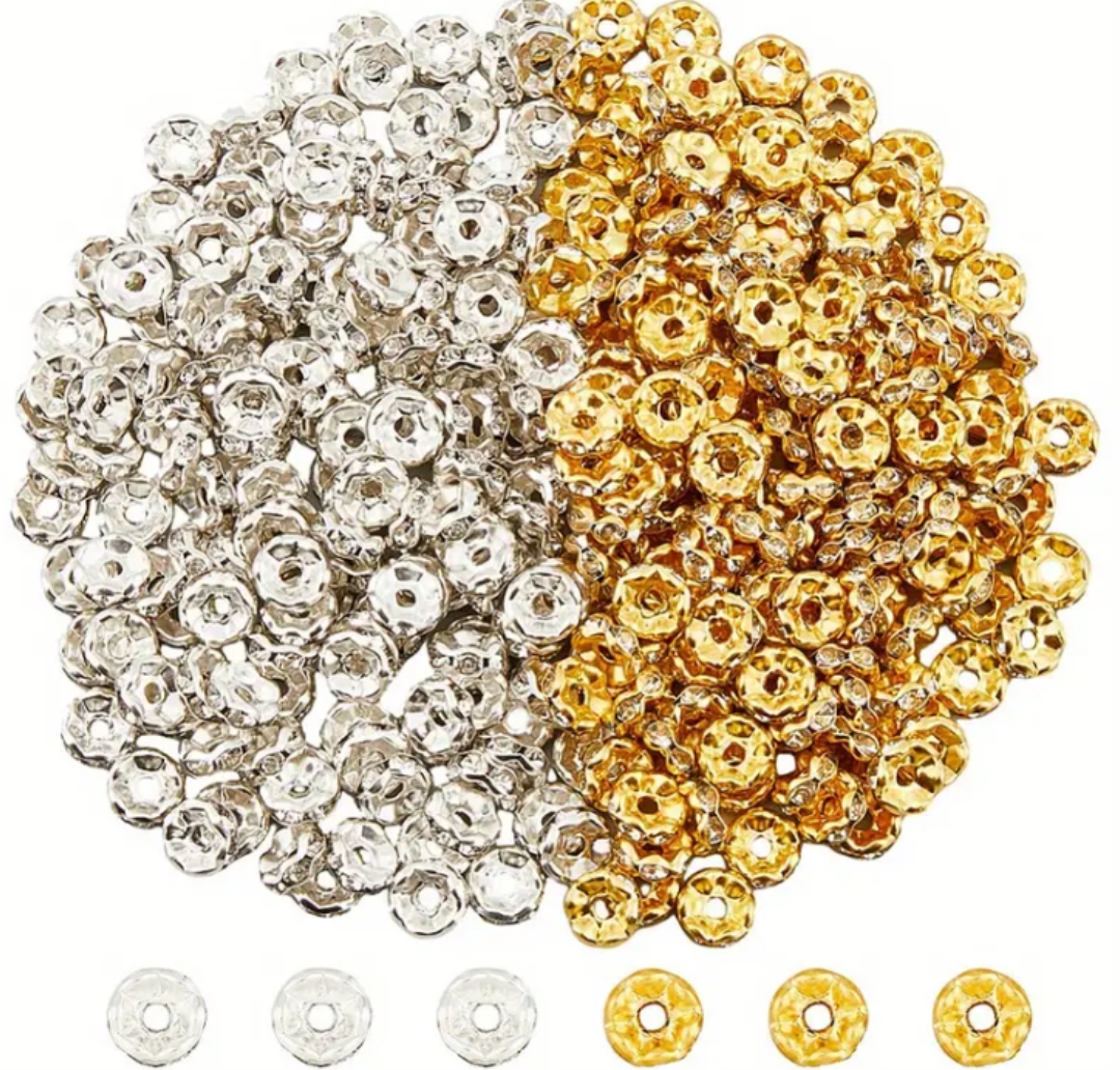 100pcs/50Pcs/25 Pcs6/8mm Rhinestone Rondelle Spacer Round Spacer Beads, Charm Beads For Making Jewelry Decorative Beads with Artificial Crystal Inlay for DIY Jewelry Making, Bracelet and Necklace Beading Accessories in wholesale price
