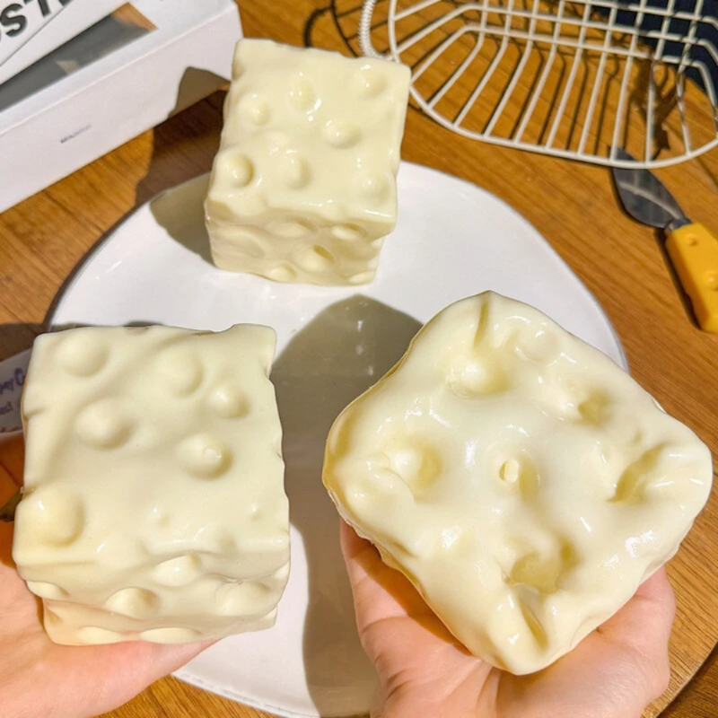Cheese Cube Stress Ball Crunchy Squeeze Ball Squishy Toy Round Blocks Filled Fidget Toy ASMR Sensory Anti-Stress Festival