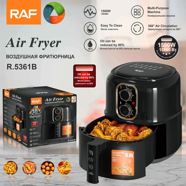 BLACK+DECKER XL Digital Air Fryer, 1700W & 7.5L Capacity, 7 Presets 360°  Rapid Air Convection Tech, Temp-Time Control For Little/NoOil Healthy Frying  Grilling Roasting & Baking, Black