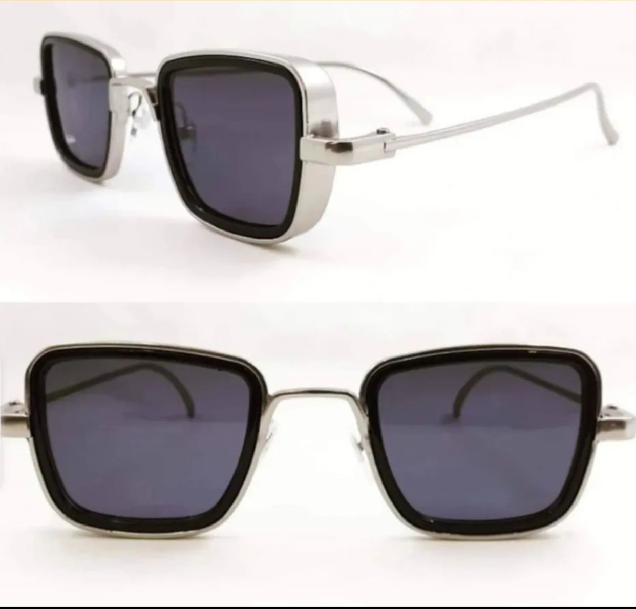 Metal Kabir Singh  Sunglasses For Unisex Square Retro Cool Sun Shades Steampunk Style Frame Sun Glasses for Men Black Silver