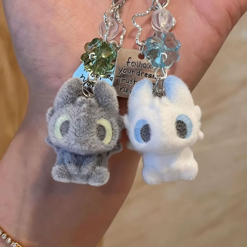 Cute Potdemiel Toothless And Light Fury Flocked Plush Cartoon Bag Pendant Keychain Decoration Doll Trendy Toys Surprise 