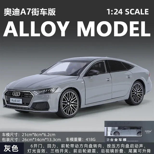 1:24 Audi A7 Toy Car Model Diecast Alloy Vehicle Miniature Pull Back Sound & Light Doors Openable Collection