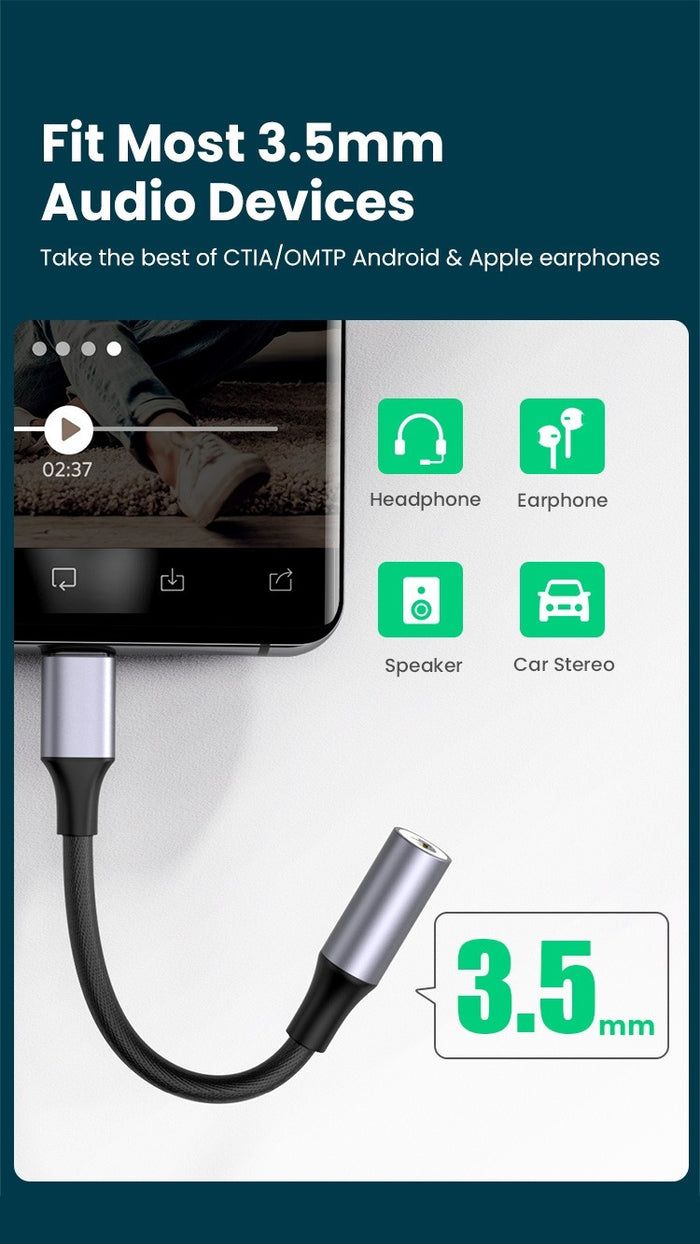 UGREEN USB C to 3.5mm Headphone Adapter, Type C Dongle Audio Jack Converter with DAC Chip Compatible for Galaxy Note20 Ultra/Note20/S20/Note10/S10, Pixel 4 3 2 XL, , OnePlus and More
