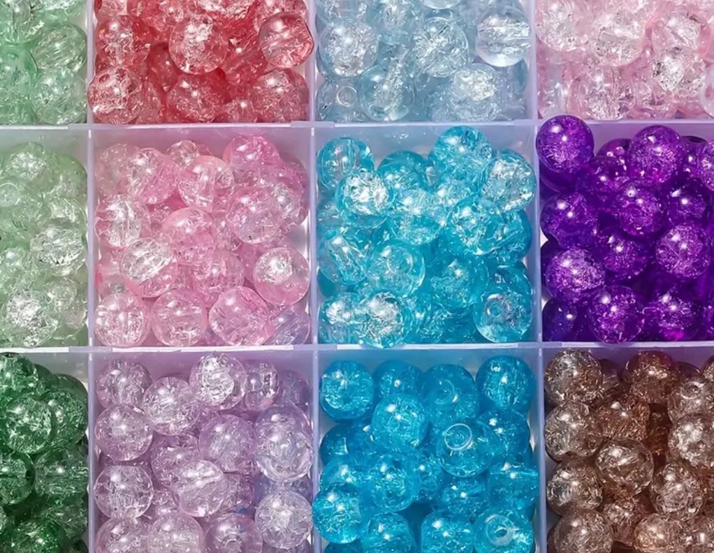 50pcs/100pcs 8mm Colorful Ice Crack Glass Imitation Crystal Snowflake Glass Beads, DIY Jewelry Bracelet Necklace Accessories Making Materials