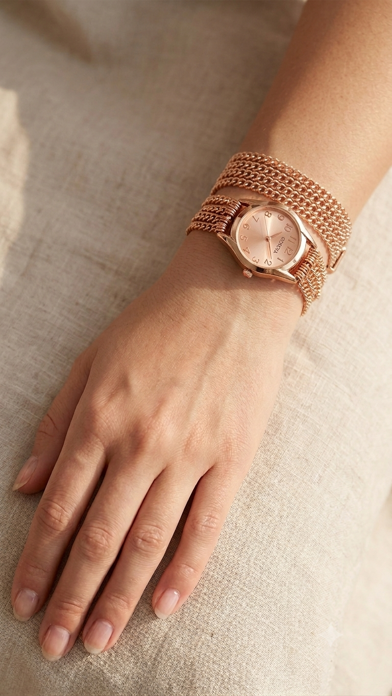 Bracelet Chain Watch for Women - Rose Gold Elegant Geneva Style